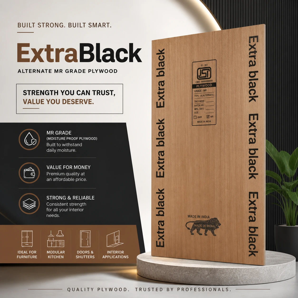 Extrablack MR grade plywood sheet, stocked at Kripalu Plywood, Kanpur