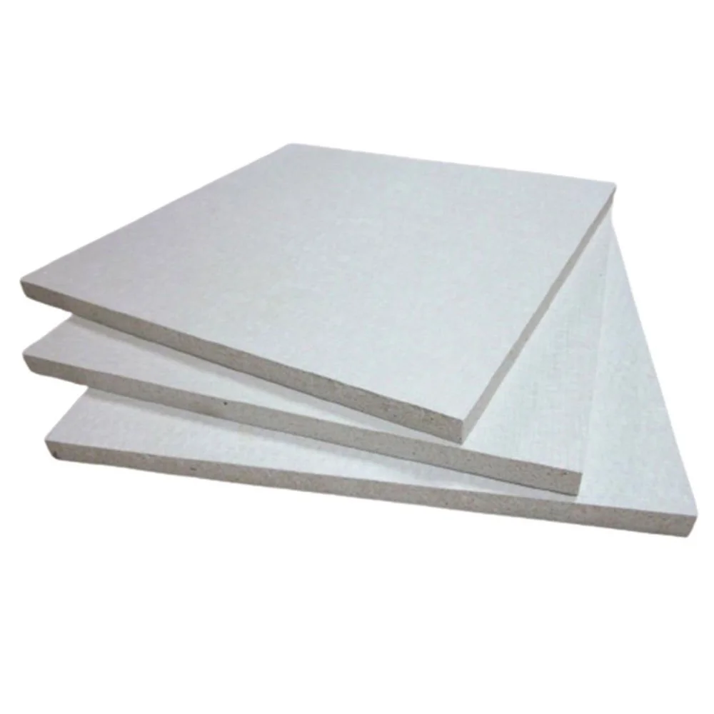 Three plain light-grey fibre cement board sheets, stacked