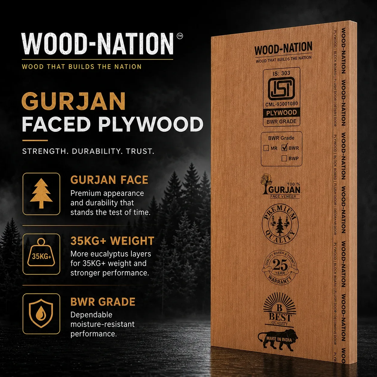 Wood-Nation Gurjan faced BWR grade plywood sheet, stocked at Kripalu Plywood, Kanpur